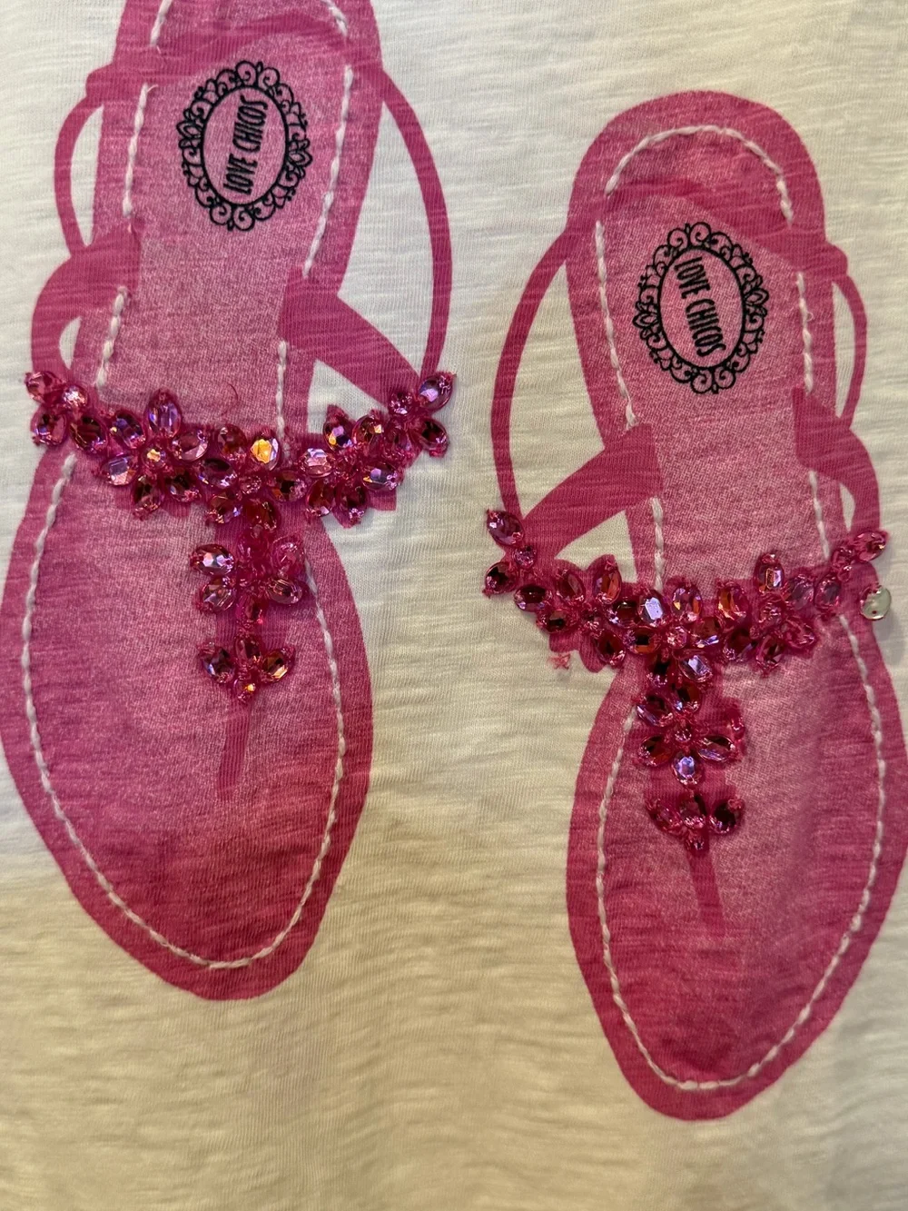 Chico's Cream Short Sleeve Tshirt pink jeweled sandals size 3 beachy cruise